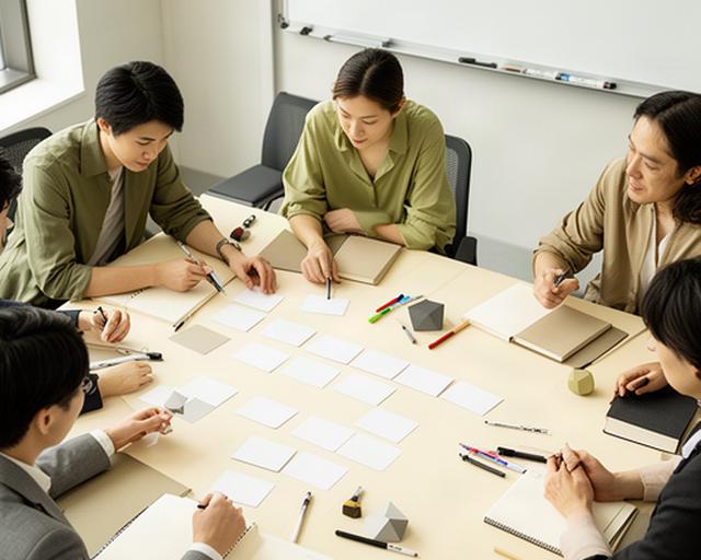 熊本の会議室で市場課題を書き出し、調査仮説を整理する打ち合わせ