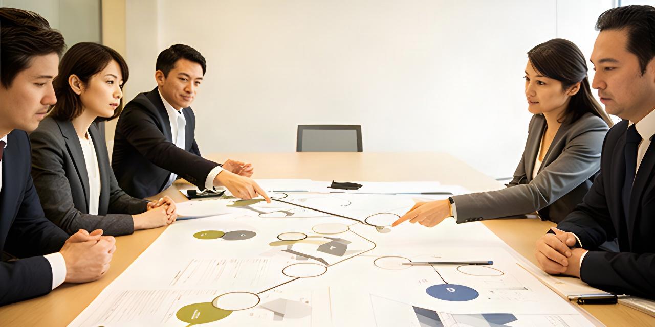 熊本の企業の中期計画を検討する会議で、戦略資料を確認する参加者