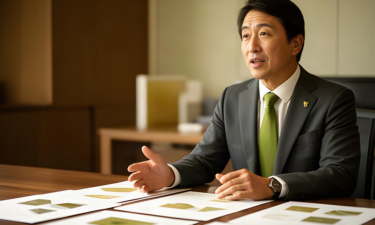 熊本のオフィスで経営資料に目を通し、落ち着いた表情で話す代表者