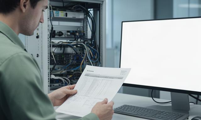 保守作業の予定を確認しながら社内システムを点検する担当者