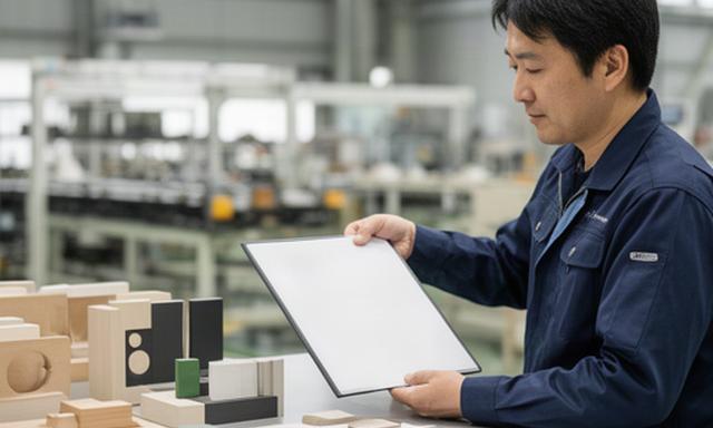 熊本の工場で製品資料と事業計画を確認する製造業の経営者