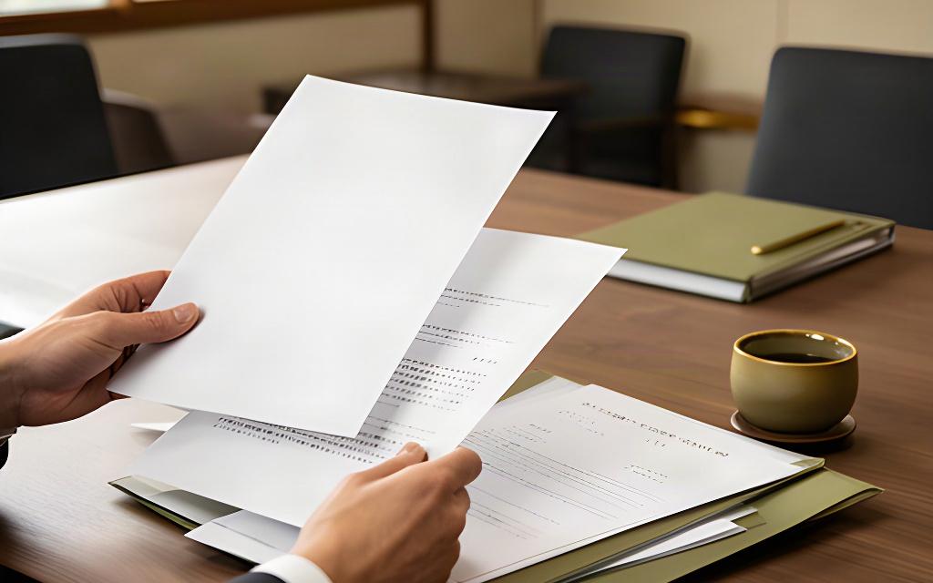 熊本の会議室で、経営計画書と契約書を確認する事業者の手元